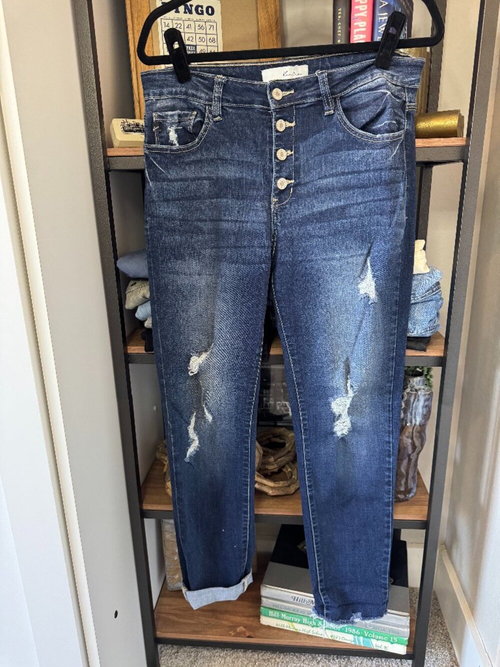 KanCan Dark Distressed Open Button-fly Jeans - Size 13